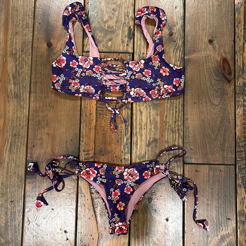 soah floral lace up bikini